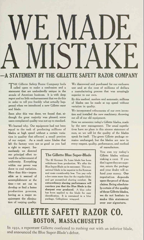 Gillette we made a mistake